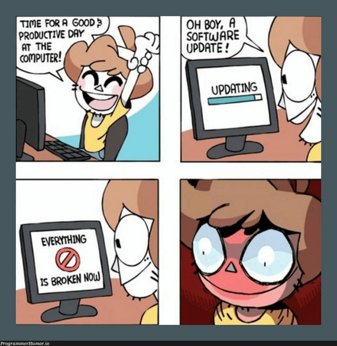 Gambar meme aplikasi rusak setelah diupdate