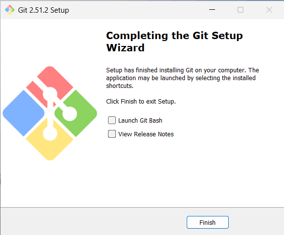 Tangkapan layar tampilan Completing - Git Setup.