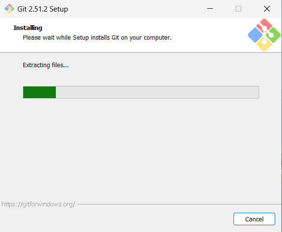Tangkapan layar tampilan Installing - Git Setup.